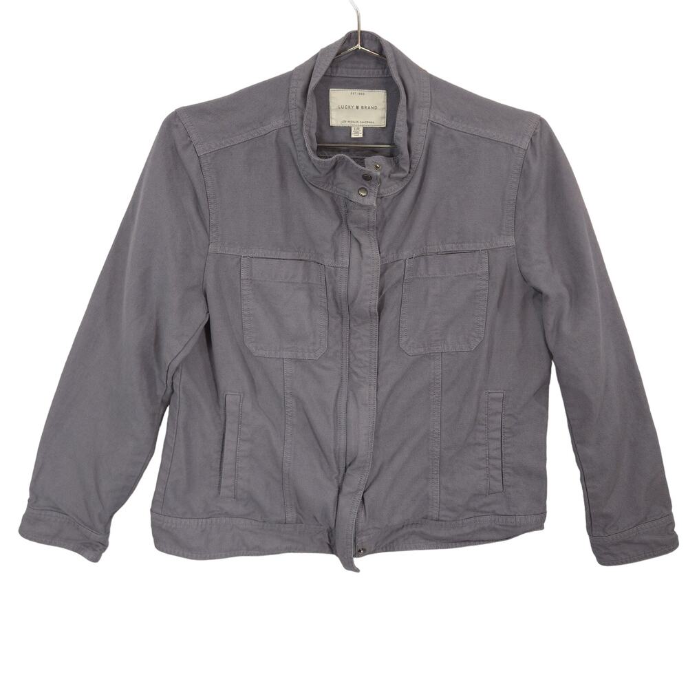 Lucky Brand Jacket Womens Large Gray Moto Cargo Chore Work‎ Long Sleeve Full Zip